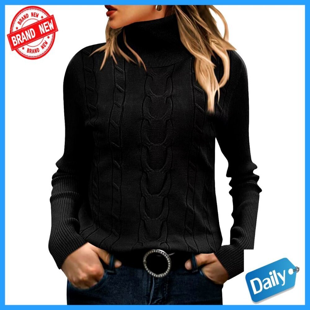 Long Sleeve Ribbed Turtleneck Pullover Sweater Loose Fit Modern Style